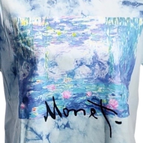 MONET blue tie dye Watercolor Lilies graphic art tee M NWT - Picture 3 of 6
